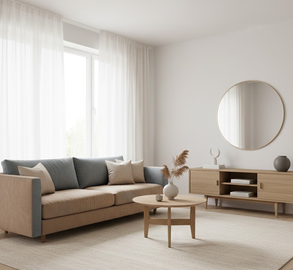 Elegante gardiner i moderne stue