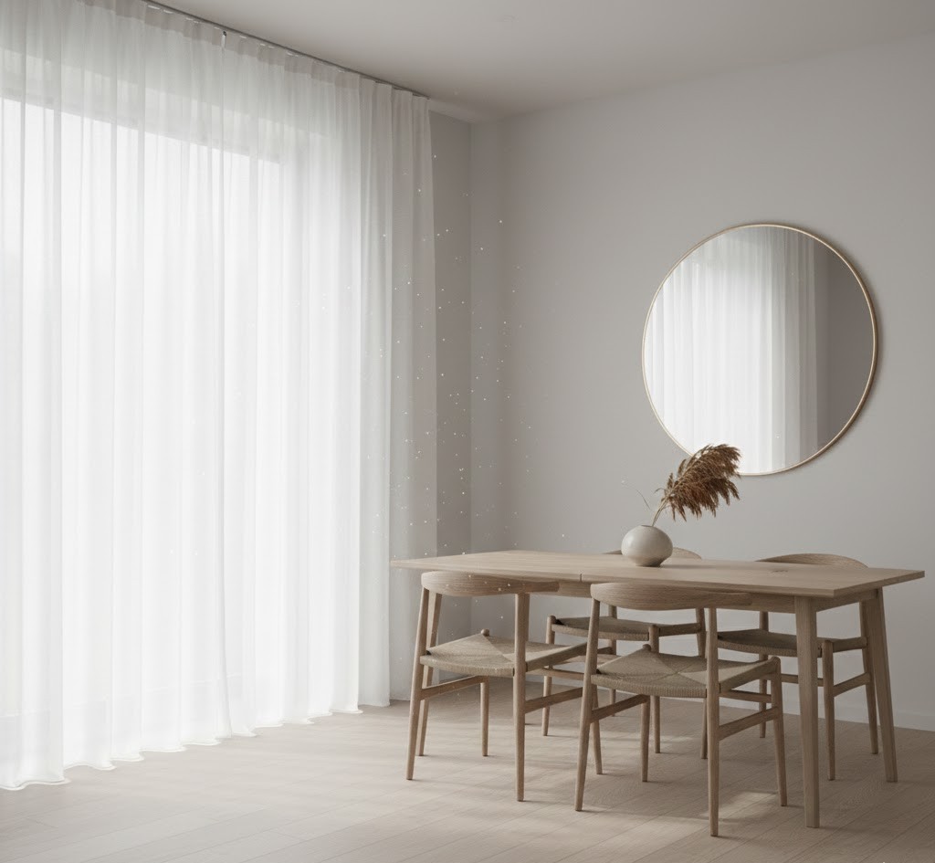 Hvite tekstilgardiner